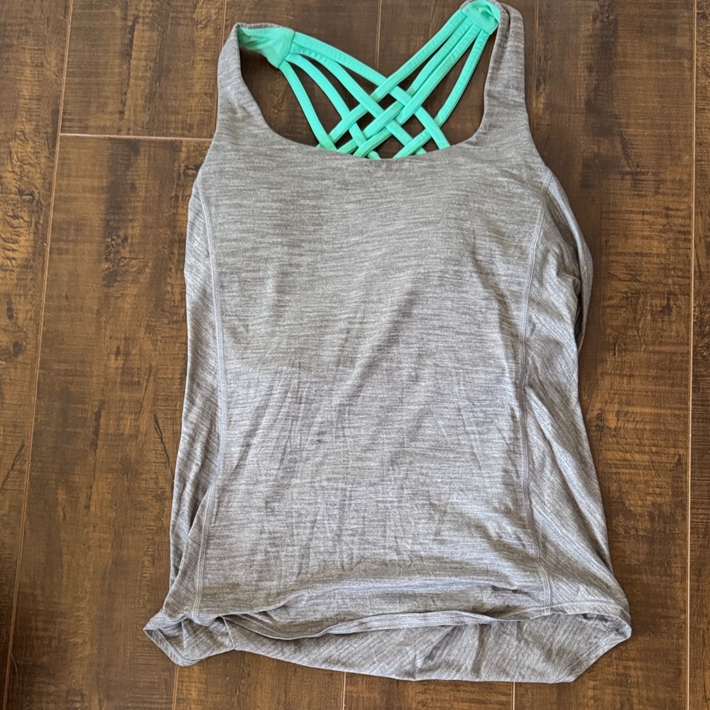 Gray Tank Top with Mint Strappy Back